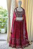 Dark Magenta shade  Chinon Lehenga Choli with Dupatta  for Women -FOF001DML