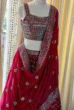 Dark Magenta shade  Chinon Lehenga Choli with Dupatta  for Women -FOF001DML