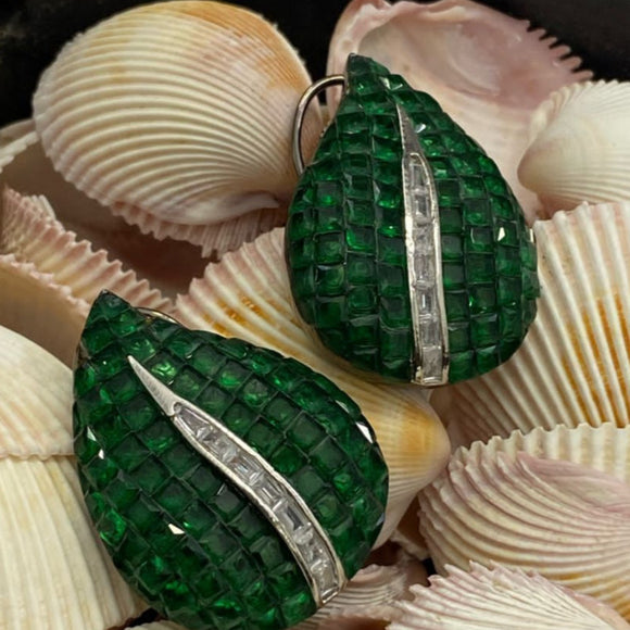 Green Paisley Unique Designer stone studded earrings for women -RADHE001PG