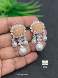 Mayuri , elegant carving stone earrings with hanging pearls for women -RADHE001E