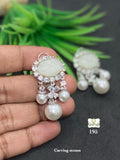 Mayuri , elegant carving stone earrings with hanging pearls for women -RADHE001E