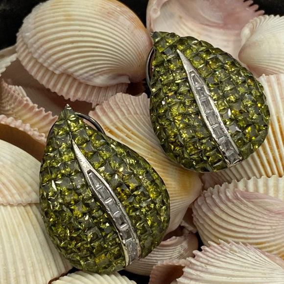 Olive Green  shade Paisley Unique Designer stone studded earrings for women -RADHE001POG