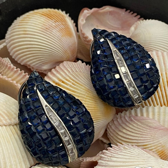 Saphire Blue  shade Paisley Unique Designer stone studded earrings for women -RADHE001PSB