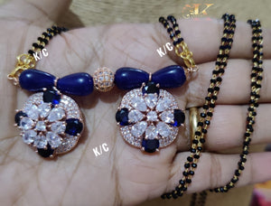 Blue  Beads Premium quality American Diamond  setting stone Mangal sutra for women -KARTI001BB