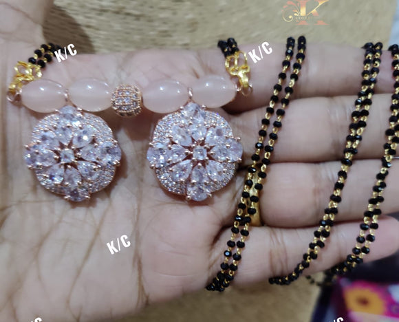 Pastel pink  Beads Premium quality American Diamond  setting stone Mangal sutra for women -KARTI001PP