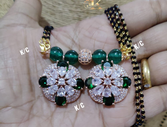 Green Beads Premium quality American Diamond  setting stone Mangal sutra for women -KARTI001GB