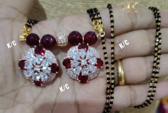 Maroon Beads Premium quality American Diamond setting stone crystal Mangalsutra for women -KARTI001M