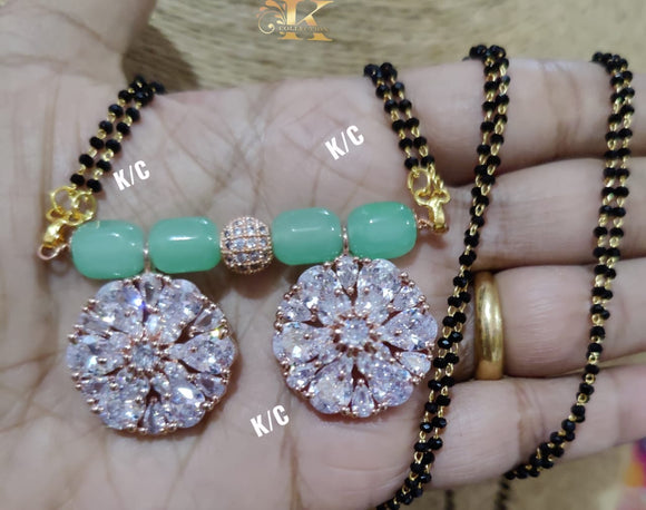 Agave Blue Beads Premium quality American Diamond  setting stone Mangal sutra for women -KARTI001AB