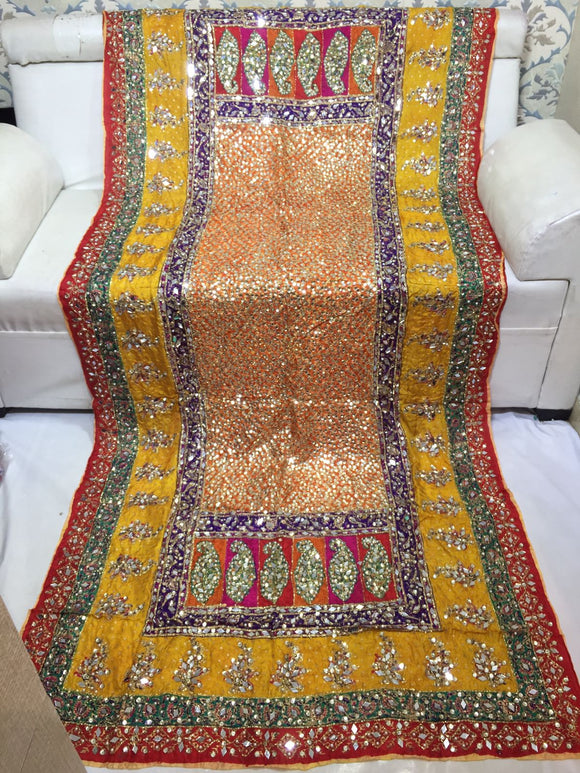 Original Karachi  Pure Samooz silk Mirror and Sequins  studded Handmade Duppatta for Women -RIDA001SK
