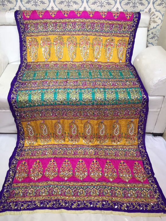 Original Karachi  Pure Samooz silk Mirror and Sequins  studded Handmade Duppatta for Women -RIDA001SJ