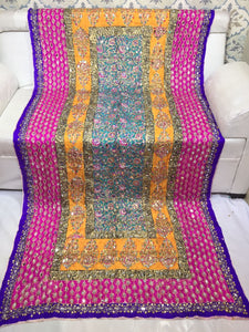 Original Karachi  Pure Samooz silk Mirror and Sequins  studded Handmade Duppatta for Women -RIDA001SE