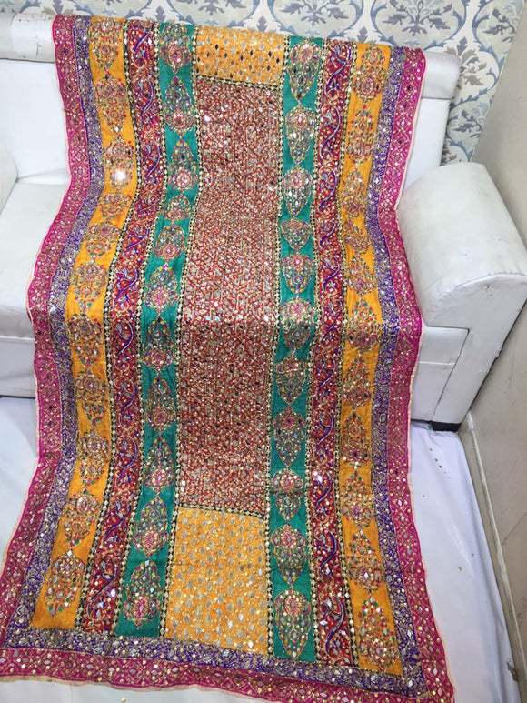 Original Karachi  Pure Samooz silk Mirror and Sequins  studded Handmade Duppatta for Women -RIDA001SG