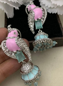 Pink Love birds, Designer CZ stone earrings for women -LR001LBD