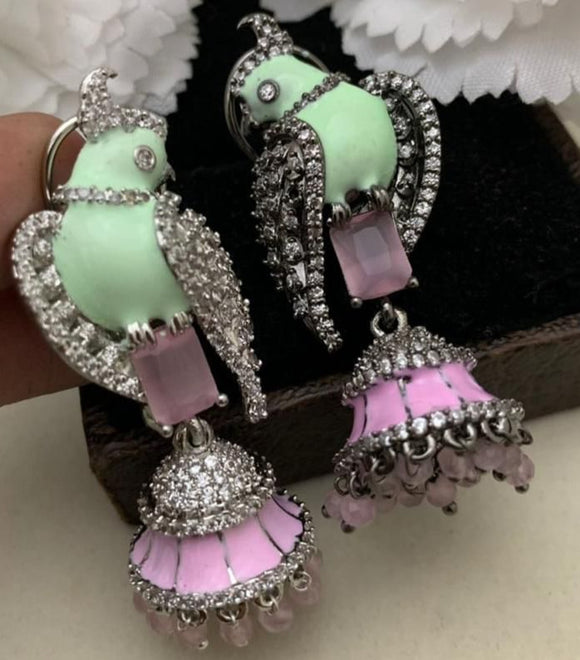 Green Love birds, Designer CZ stone earrings for women -LR001LBC