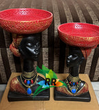 Pair of Black beauties with red round bowls  used for keeping accessories-SKD001RP