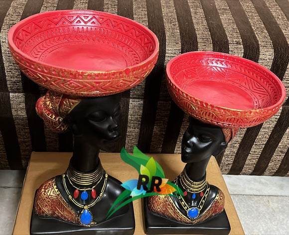 Pair of Black beauties with red round bowls  used for keeping accessories-SKD001RP