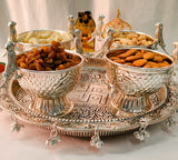 German silver antique 4 parrot bowl with plate-GRIH001GSP