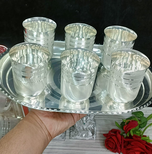 Silver plated 6 glass tray set-GRIH001SGT