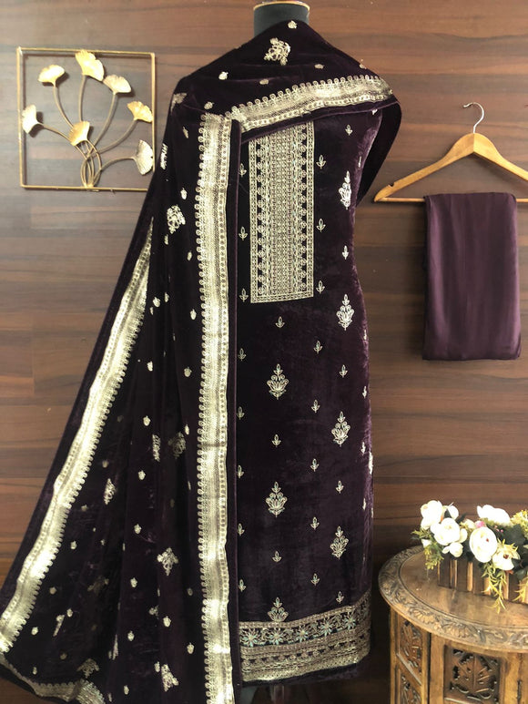 Grape wine   Elegant Velvet Salwar Suit Material for Women -FOF001VGW