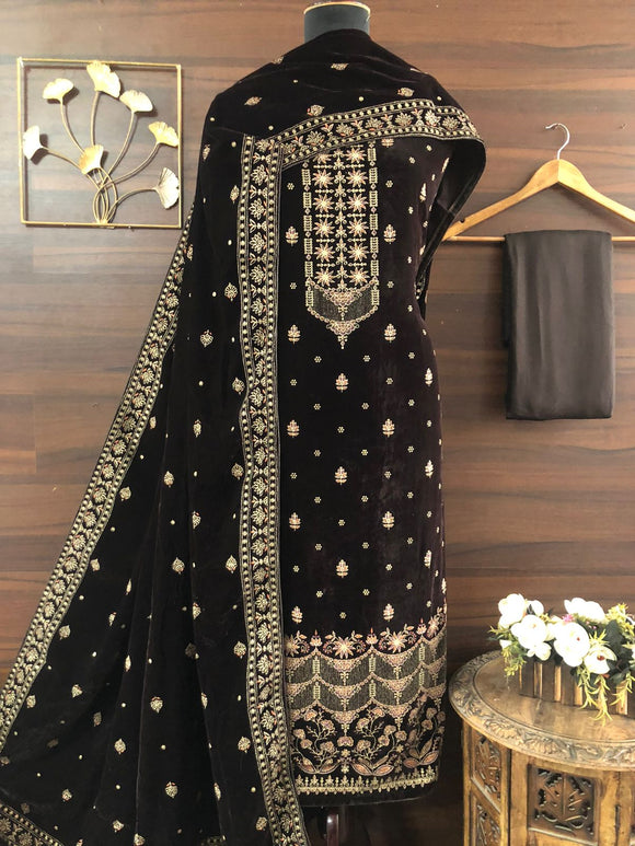 Black   Elegant Velvet Salwar Suit Material for Women -FOF001VBL