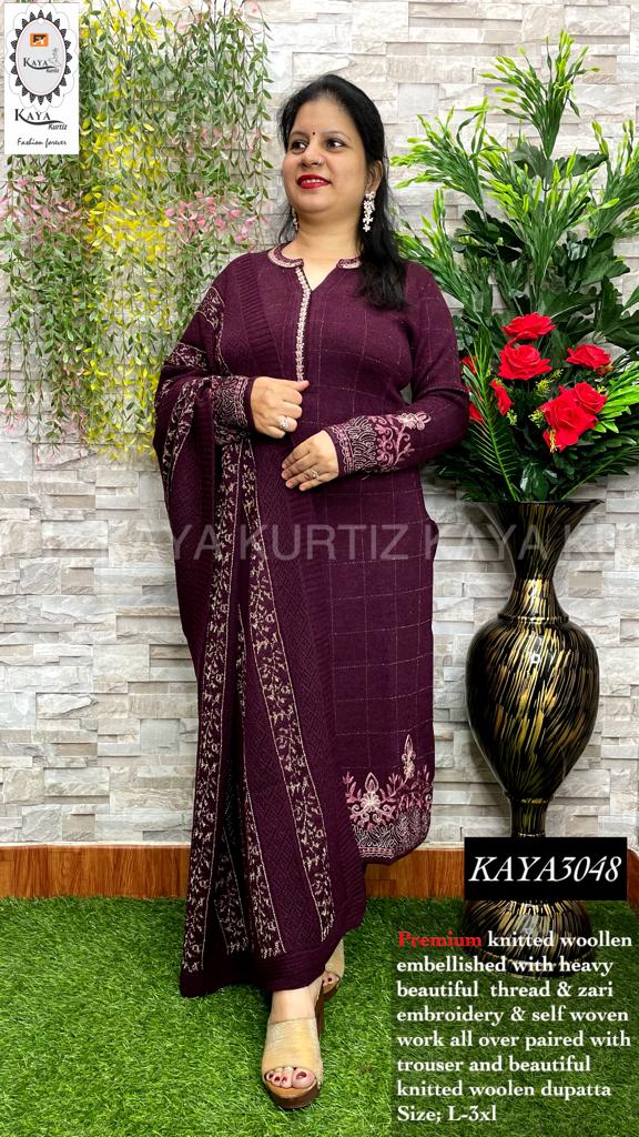 Kaya Kurtiz elegant Plum wine shade Woolen Kurti with pants and
