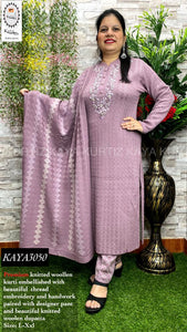 Kaya Kurtiz , elegant Lilac  shade Woolen Kurti with pants and Dupatta  for Women -MIX001KKL