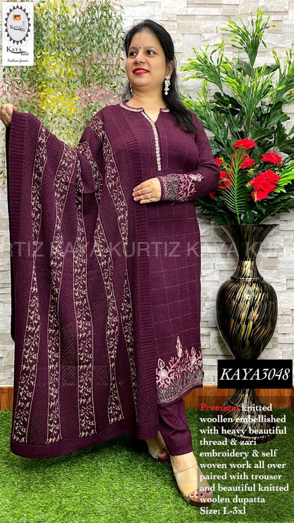 Pashmina Striped Woolen Kurti Plazo Set2, High slit at best price in  Muzaffarnagar