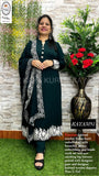 Kaya Kurtiz , elegant Deep Green shade Woolen Kurti with pants and Dupatta  for Women -MIX001KKDG