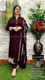 Kaya Kurtiz , elegant Deep Maroon shade Woolen Kurti with pants and Dupatta  for Women -MIX001KKM