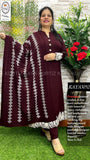 Kaya Kurtiz , elegant Deep Maroon shade Woolen Kurti with pants and Dupatta  for Women -MIX001KKM