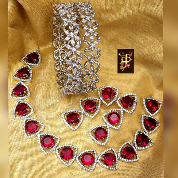 High quality original AAA star cut CZ stone   necklace nd  earrings nd bangles combo  1150 rs
