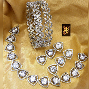 White  stones, Premium Quality original AAA star cut CZ stone   necklace  set with  bangles combo-JR001NBCW