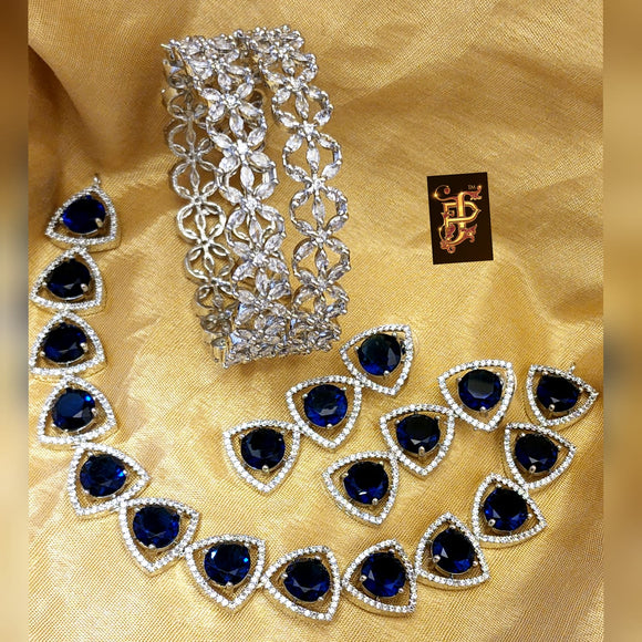 Deep Blue   stones, Premium Quality original AAA star cut CZ stone   necklace  set with  bangles combo-JR001NBCDB