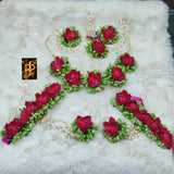 Haritha, elegant pink and green shade flower jewellery for Haldi / Mehandi -LR001FJA