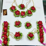 Haritha, elegant pink and green shade flower jewellery for Haldi / Mehandi -LR001FJA