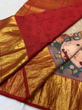 Kanchipuram Pure Handloom korvai silk saree with Pen Kalamkari -PDS001PKs