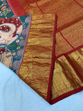 Kanchipuram Pure Handloom korvai silk saree with Pen Kalamkari -PDS001PKs