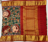 Kanchipuram Pure Handloom korvai silk saree with Pen Kalamkari -PDS001PKs