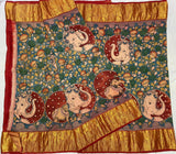 Kanchipuram Pure Handloom korvai silk saree with Pen Kalamkari -PDS001PKs