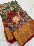 Kanchipuram Pure Handloom korvai silk saree with Pen Kalamkari -PDS001PKs