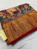 Kanchipuram Pure Handloom korvai silk saree with Pen Kalamkari -PDS001PKs