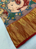 Kanchipuram Pure Handloom korvai silk saree with Pen Kalamkari -PDS001PKs