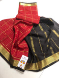 Red and Black Pure Mysore Crepe Silk Saree for women-PDS001MSS
