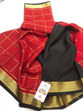 Red and Black Pure Mysore Crepe Silk Saree for women-PDS001MSS