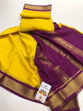 Bright Yellow and Purple combination Mysore Crepe Silk Saree for Women -PDS001LYP