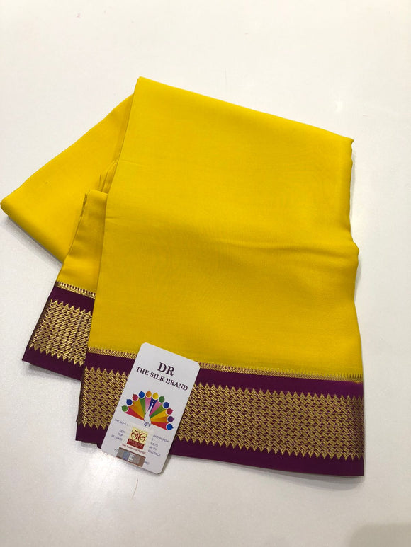 Bright Yellow and Purple combination Mysore Crepe Silk Saree for Women -PDS001LYP