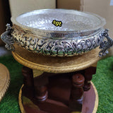 Manasi ,  Antique  Finish German silver washable peacock design urli -SILLA001U