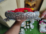 Nayantara,  Antique Finish German silver washable elephant leg plate ideal for wedding decor or Pooja decor -SILLA001EL