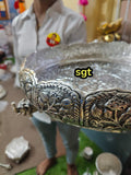 Nayantara,  Antique Finish German silver washable elephant leg plate ideal for wedding decor or Pooja decor -SILLA001EL