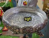 Nayantara,  Antique Finish German silver washable elephant leg plate ideal for wedding decor or Pooja decor -SILLA001EL